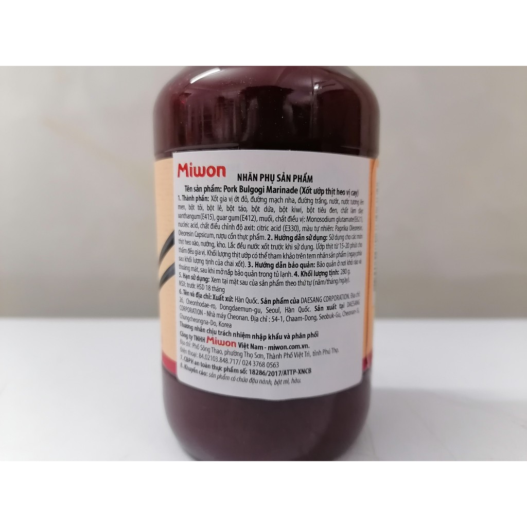 (EXP-HẠN SD 16/7/2023) [Chai 280g – BULGOGI CAY] XỐT ƯỚP THỊT HEO VỊ CAY Daesang [Korea] MIWON Pork Bulgogi Marinade