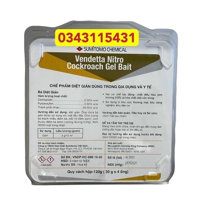 Bả diệt gián Đức ( gián bé li ) vendetta Nitro Cockroach gel