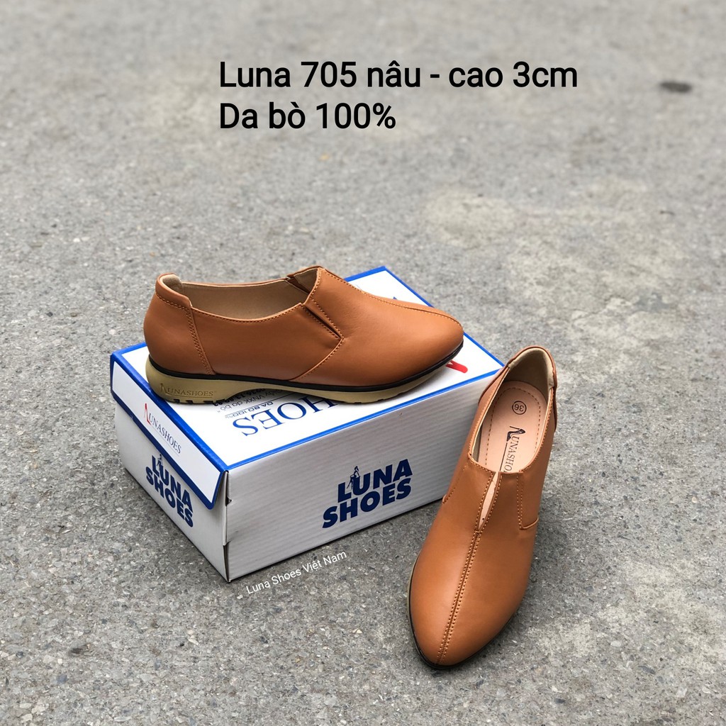 Giày Slip on nữ da bò 100% Lunashoe (705) - Giày lười da nữ tăng chiều cao - Chất liệu da bò sẵn hàng