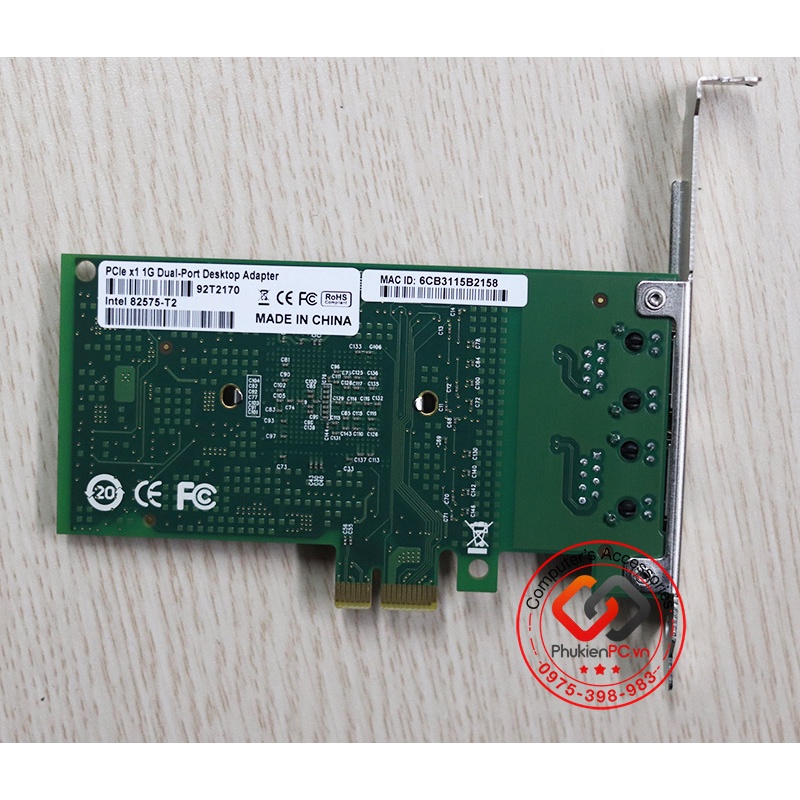 Card mạng LAN PCIE 1x to 2 Port LAN Gigabits 1000Mbps Chipset Intel 82575 cho máy tính PC Server WS Boot rom