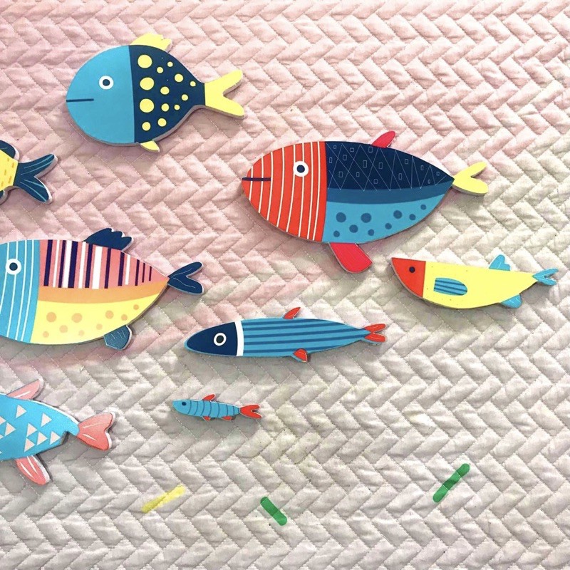 Combo tranh cá dán tường decor Luhau 10 bé cá vui vẻ, tranh trang trí phòng cho bé, không khoan tường, không đóng đinh