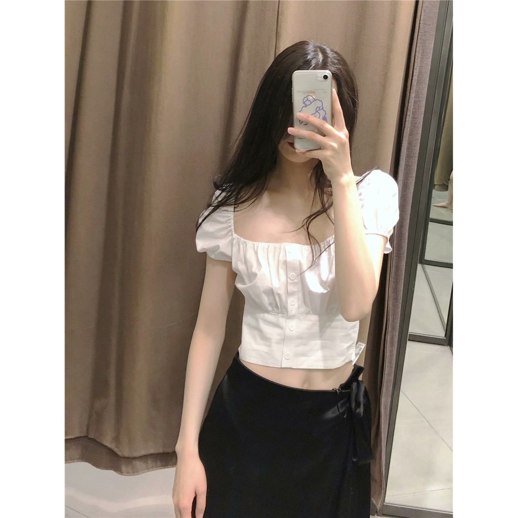 ÁO CROPTOP VAI BỒNG MÀU TRẮNG