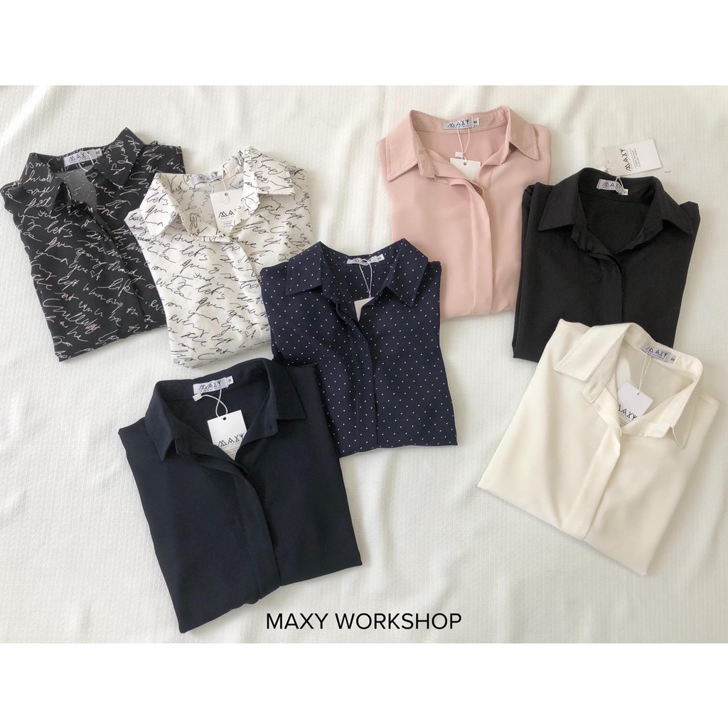 Áo sơmi trơn màu nude chất cotton pha lụa nude basic shirt Maxy Workshop