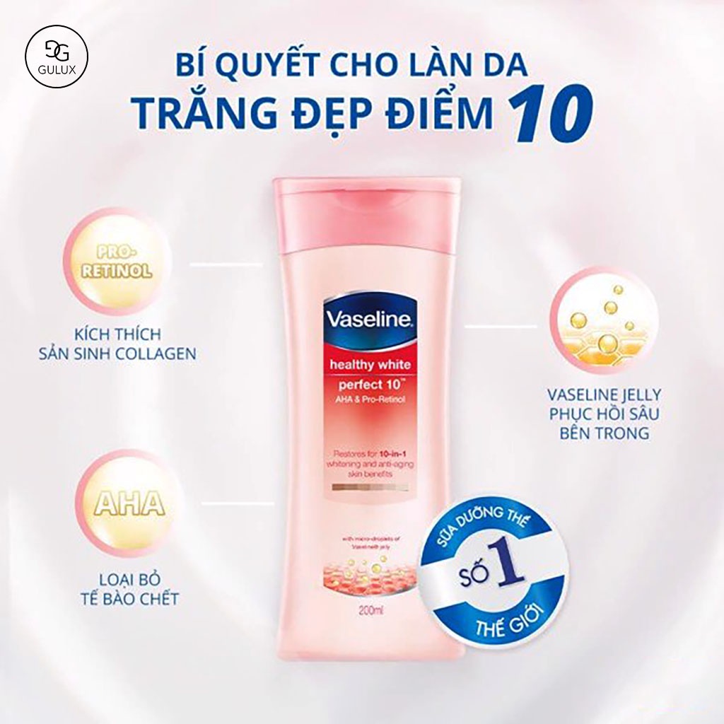 Sữa dưỡng thể trắng da Vaseline Healthy White Perfect 10, Sữa Dưỡng Thể Vaseline ngừa lão hoá Perfect Youth (New 2021)