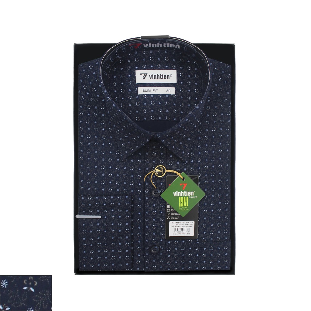 Áo sơ mi nam tay dài vạt bầu Slim Fit Bamboo Vĩnh Tiến 399 - Họa tiết G727