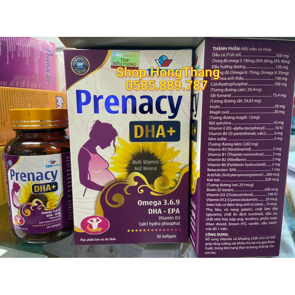 Prenacy DHA + Viên bổ bà bầu Bổ sung sắt, acid folic, vitamin cho mọi phụ nữ mang thai và cho con bú 30v