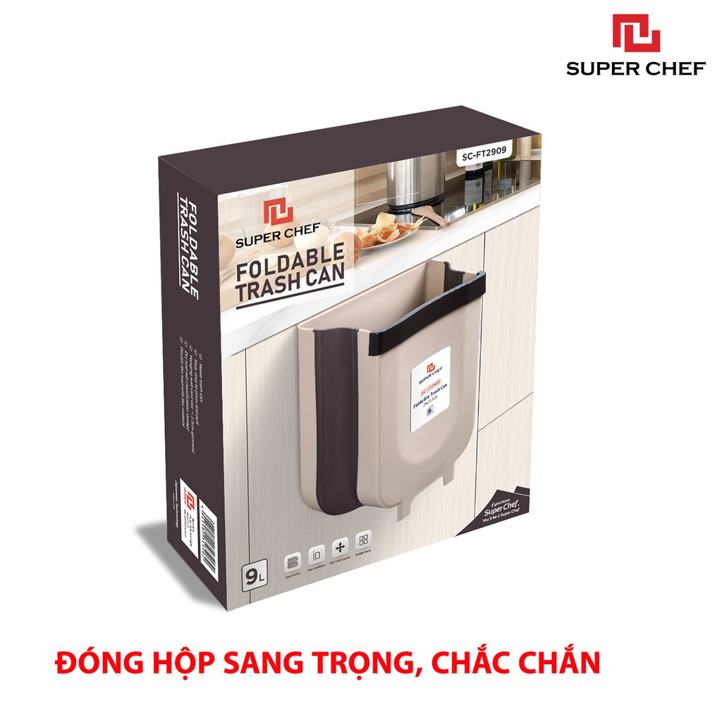 [Mã BMBAU50 giảm 7% đơn 99K] Thùng Rác Thông Minh Treo Tủ Bếp Gấp Gọn Super Chef Size Lớn 9 lít Siêu Tiện Lợi, Vệ Sinh