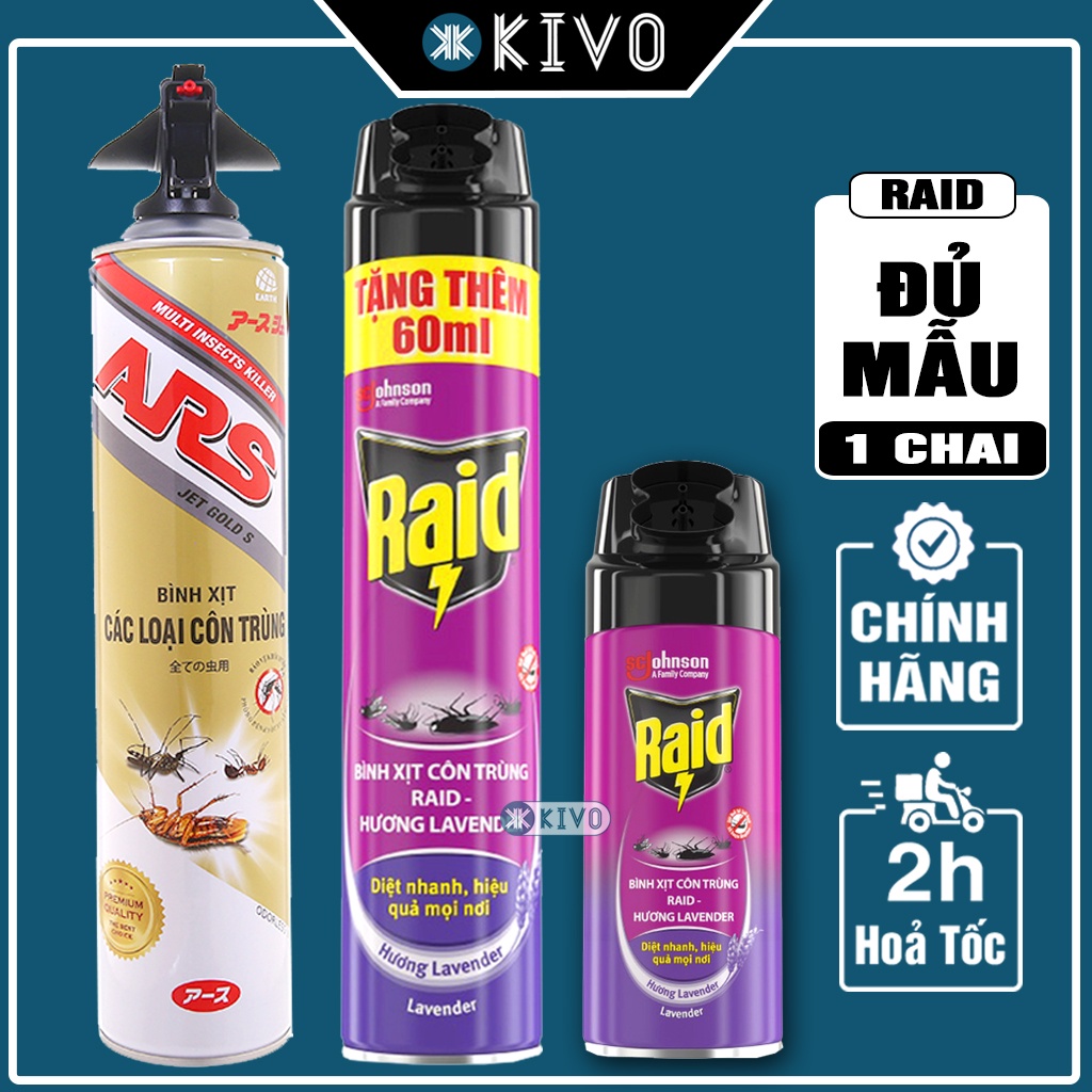 Bình Xịt Muỗi Nhật Bản ARS Không Mùi - Chai Xịt Côn Trùng Raid 600ml/ 300ml Diệt muỗi kiến gián CHÍNH HÃNG - KIVO