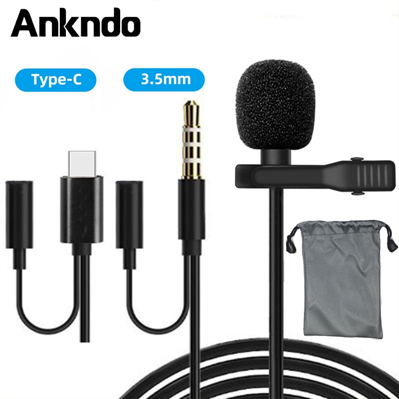 Micro ANKNDO Mini kẹp ve áo cổng Lightning Type C 3.5mm thích hợp cho i/Pone Android/điện thoại/máy tính/laptop