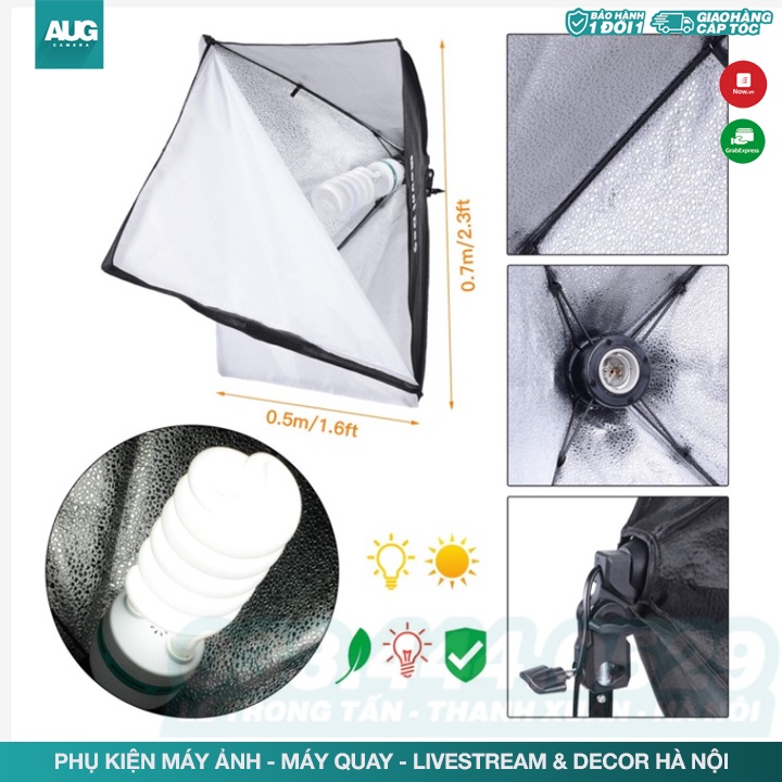 Softbox hộp đèn 50×70 gắn 1 đuôi đèn E27 kèm softbox 50x70 không bóng - AUG Camera &amp; Decor Hà Nội