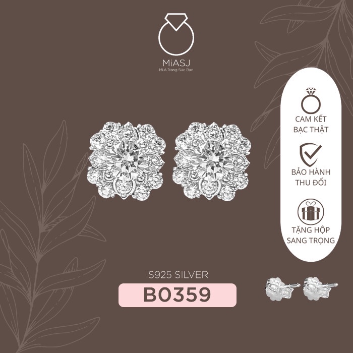 Bông khuyên nữ Bạc Ý S925 chốt vặn cao cấp B0359 | MiASJ Mi.A Trang sức bạc