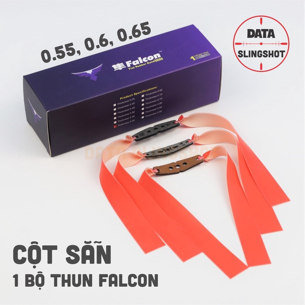 1 Bộ Dây Thun Falcon 0.55 0.6 0.65mm cột sẵn khổ thun kéo tới má Somi Full dùng cho Ná Cao Su - DATA SlingShot