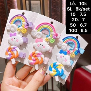 Set 3 kẹp tóc cầu vồng kẹo mút , kẹp kem