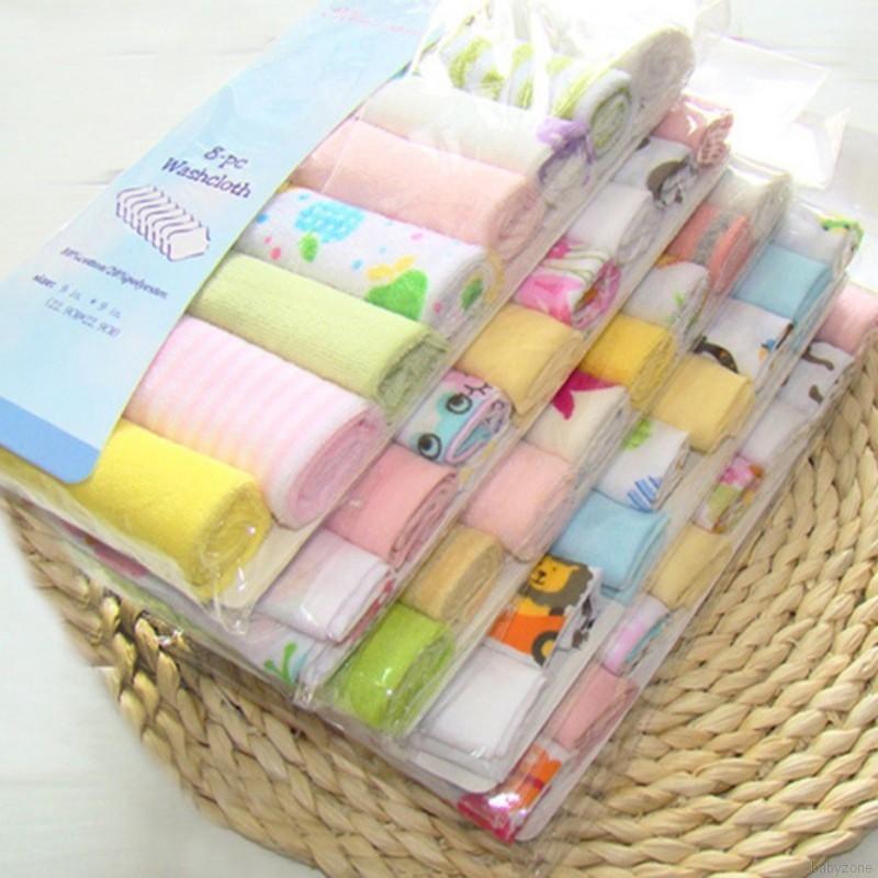 Set 8 khăn yếm cotton in họa tiết hoạt hình đáng yêu nhiều màu sắc cho bé