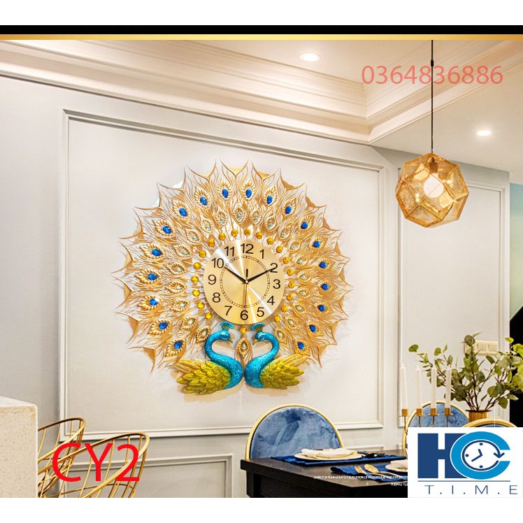 Đồng hồ treo tường trang trí chim công decor CY2 kích thước 70x70 cm
