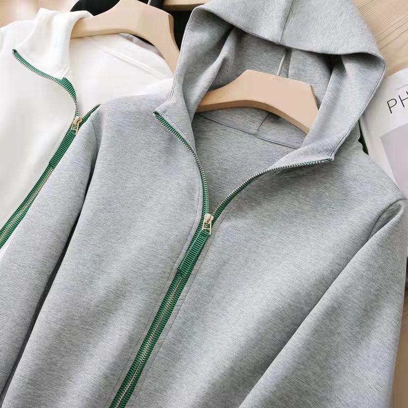 Áo Hoodies Tay Dài Dáng Rộng Phối Khoá Kéo Có Size Lớn