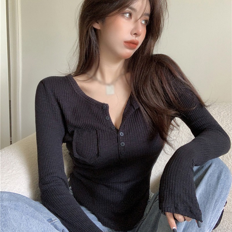 Áo Thun Cổ Chữ V Dáng Ôm Tay Dài Chống Nắng Thiết Kế Giản Dị Thời Trang Cho Nữ