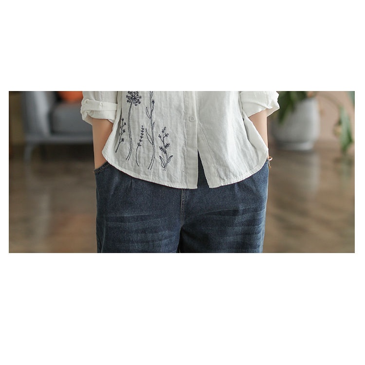 Áo Sơ Mi Cotton Nguyên Chất Tay Dài Thêu Hoa Đơn Giản Nghệ Thuật Thời Trang Mới 2022 Kích Thước M-3xl
