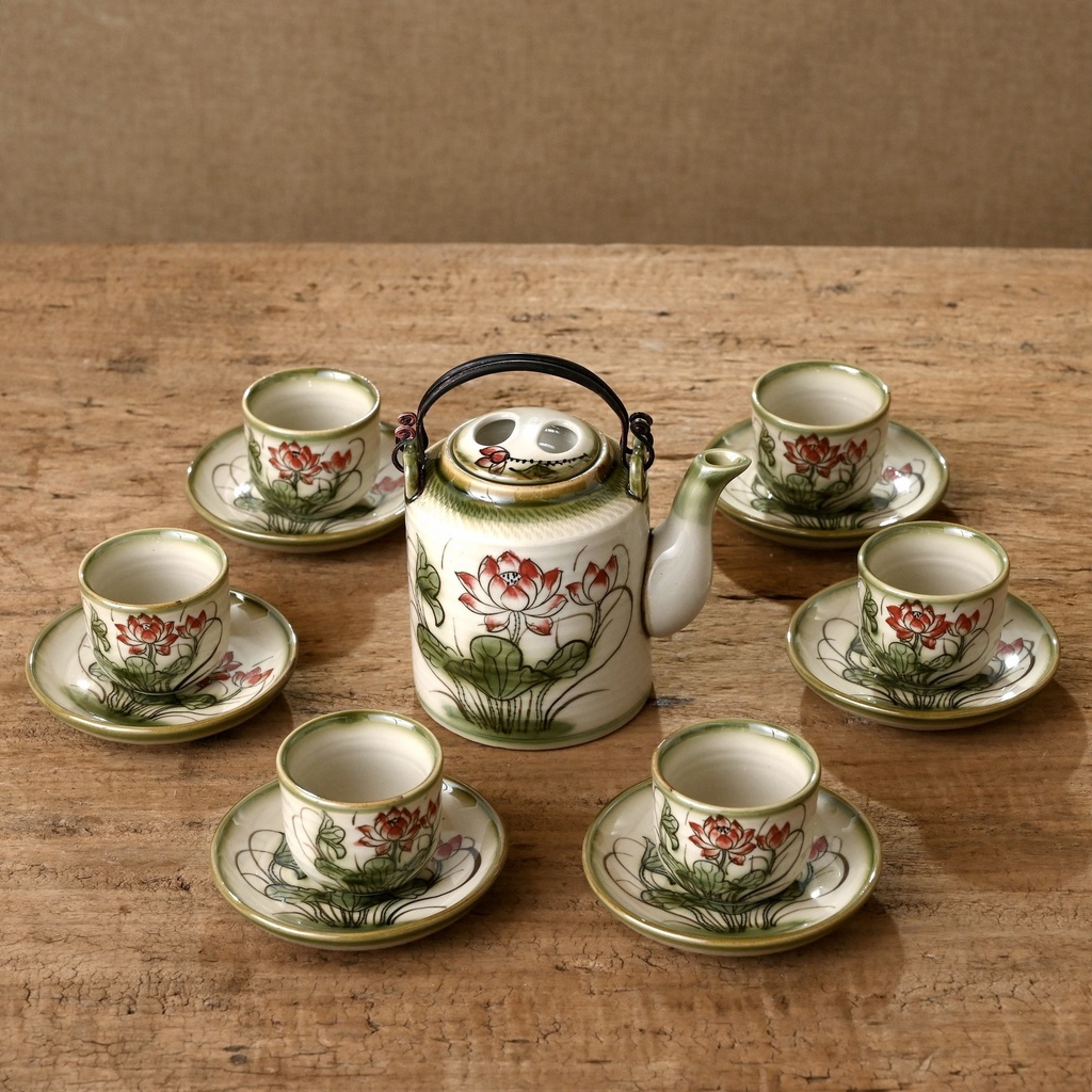 Ấm Tích Uống Trà 2L , 1,5L Vẽ Tay Sen, Đào, Mai, Cá... Quai Đồng Nhiều Họa Tiết - Gốm Sứ Bát Tràng