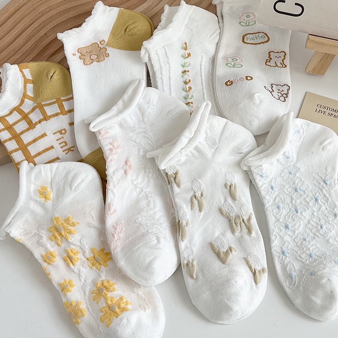 Jiashucheng Vớ Cotton Ngắn Mỏng Màu Trắng Phong Cách Nhật Hàn Dễ Thương Cho Nữ Sinh