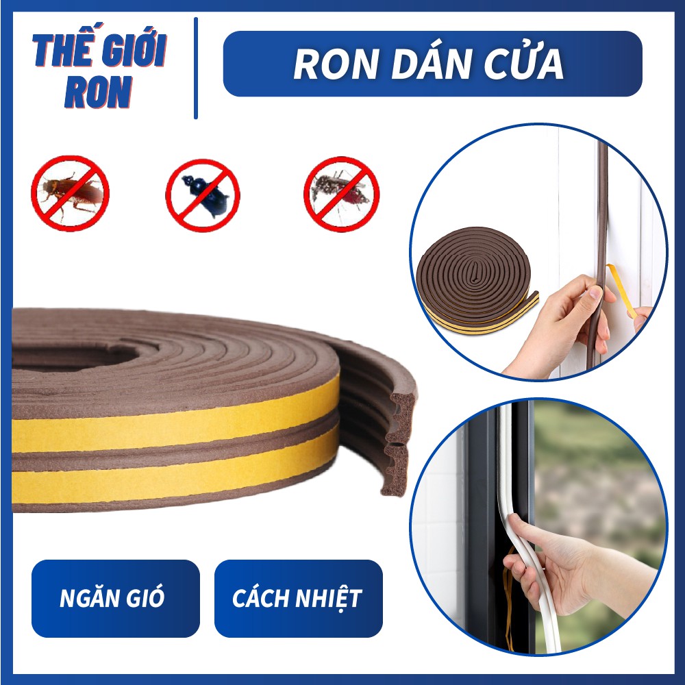 2 Mét Ron Chặn Cửa, Chặn Khe Cửa, Miếng Chặn Cửa Dán Khung Cửa Chữ E (dày 4mm) Cách Âm, Ngăn Bụi, Chống Côn Trùng