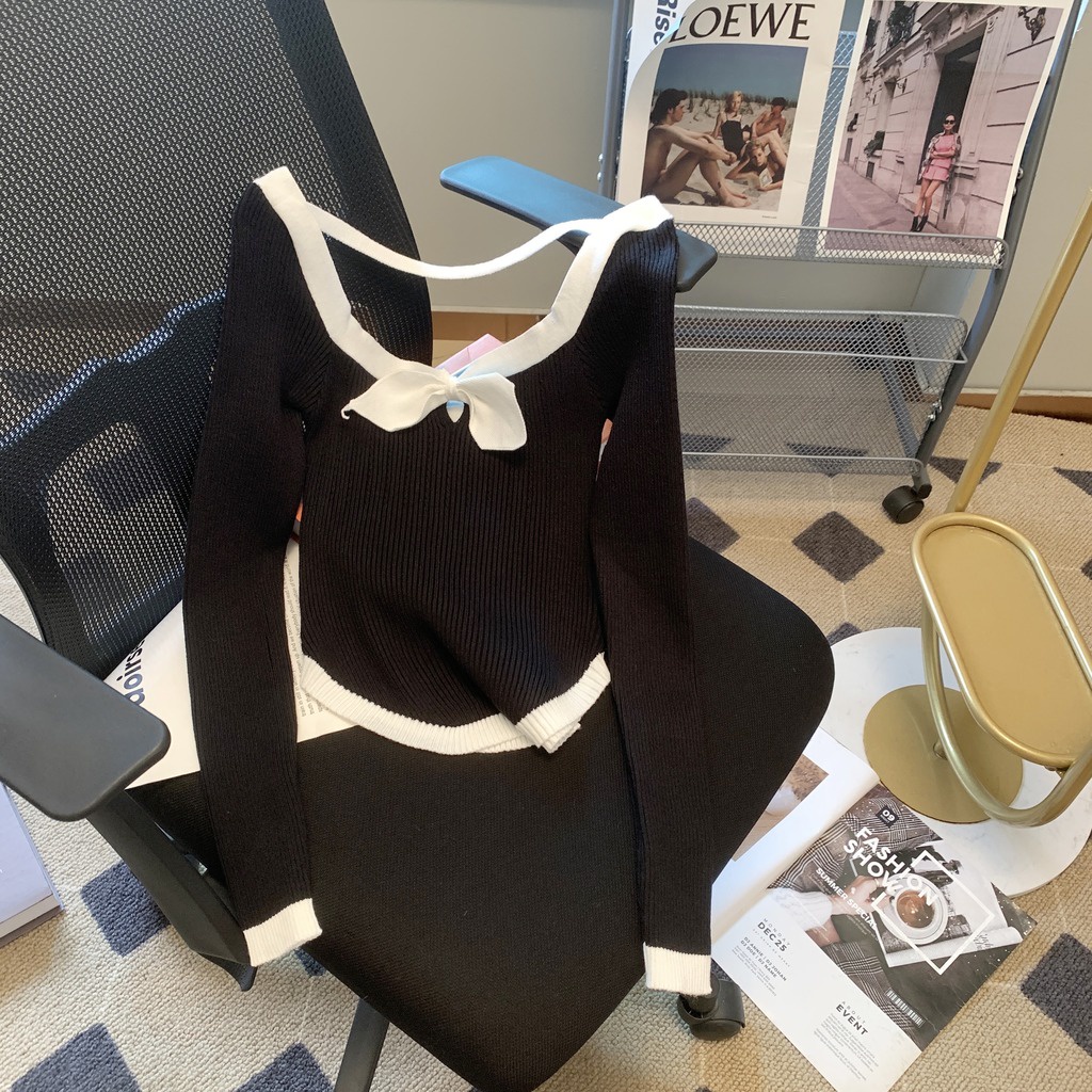 Áo sweater Dệt Kim Tay Dài Màu Sắc Tinh Khiết Phù Hợp Với Mọi Nơi Để Trình Diễn Giảm Béo Viền Cong Bên Trong Và Ngoài Áo Len