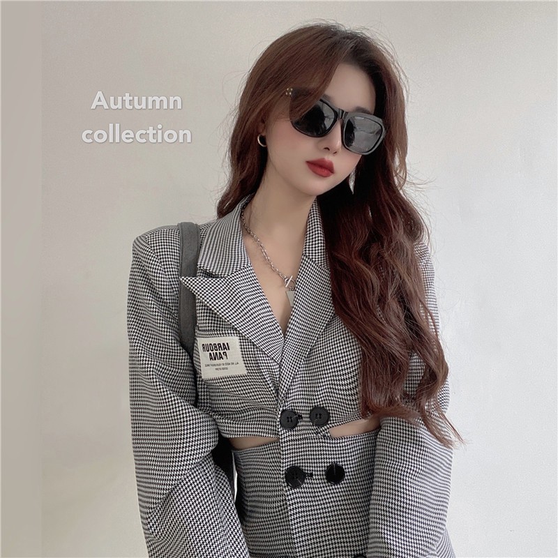 (freeship) Đầm blazer kẻ khoét eo-mẫu mới nhất cho nữ