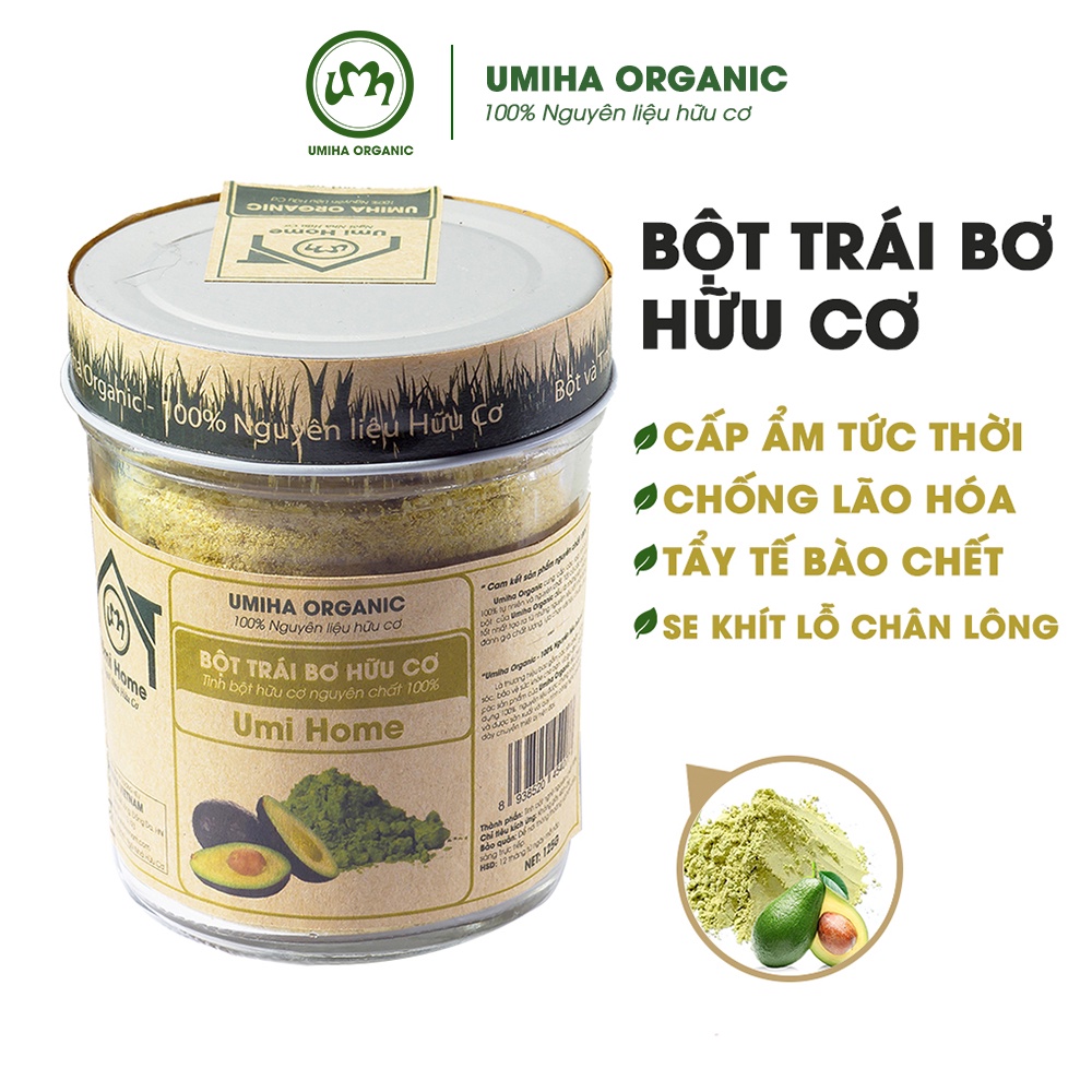 Bột Trái Bơ hữu cơ UMIHOME nguyên chất 135G - Đắp mặt nạ trắng da, mềm mịn da, mờ thâm nám và giảm nếp nhăn