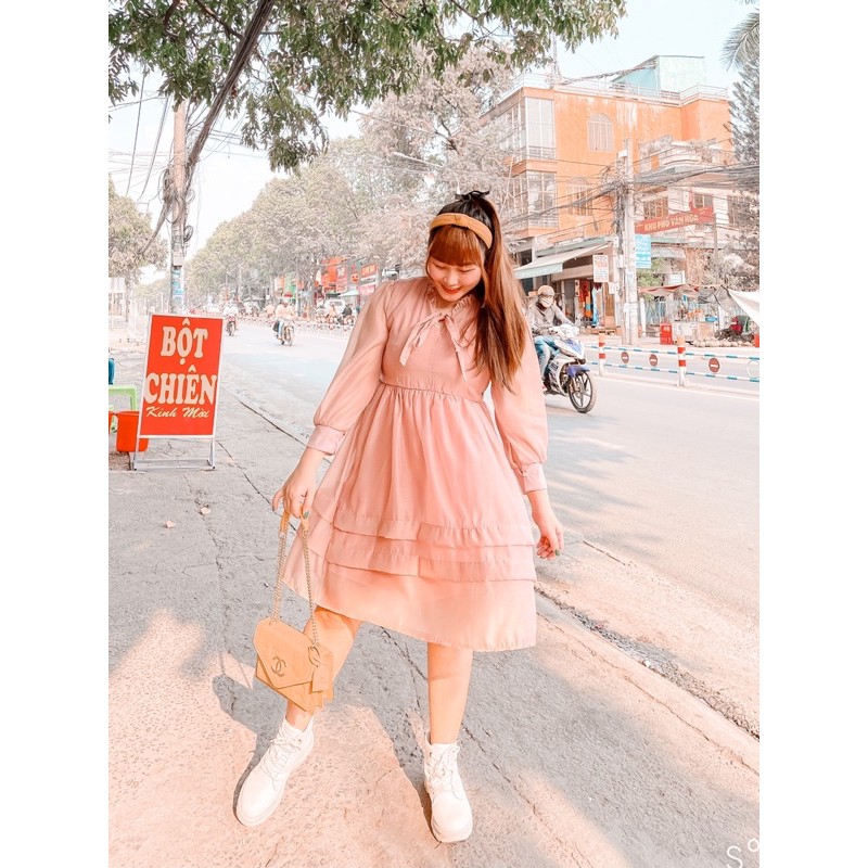 #Bigsize Đầm tơ babydoll nơ cổ | BigBuy360 - bigbuy360.vn