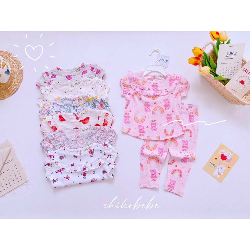 (8-21kg) Set bộ thun dài tay ngắn Chikobebe phối cổ bèo họa tiết đáng yêu cho bé gái bảng 2 (ảnh thật)