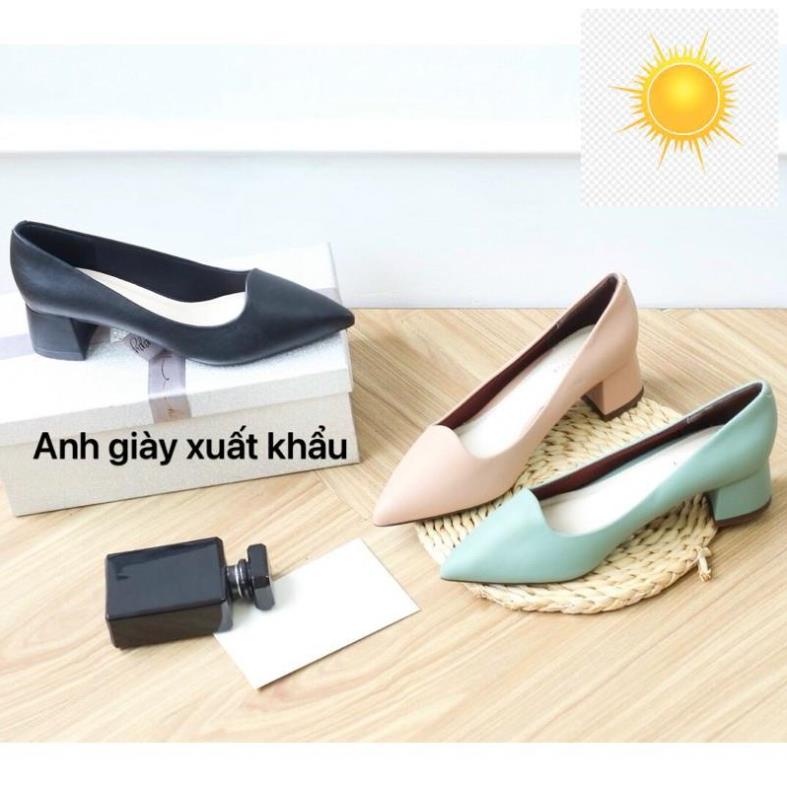 Giày da lì mũi nhọn gót vuông 3p hàng Việt Nam xuất khẩu( ảnh thật, kèm video)