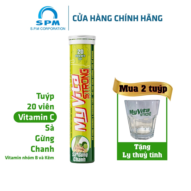 Viên sủi MyVita Strong (Sả-Gừng-Chanh) - Bổ sung Vitamin C, nhóm Vitamin B và Kẽm - Tăng cường đề kháng - Tuýp 20 viên