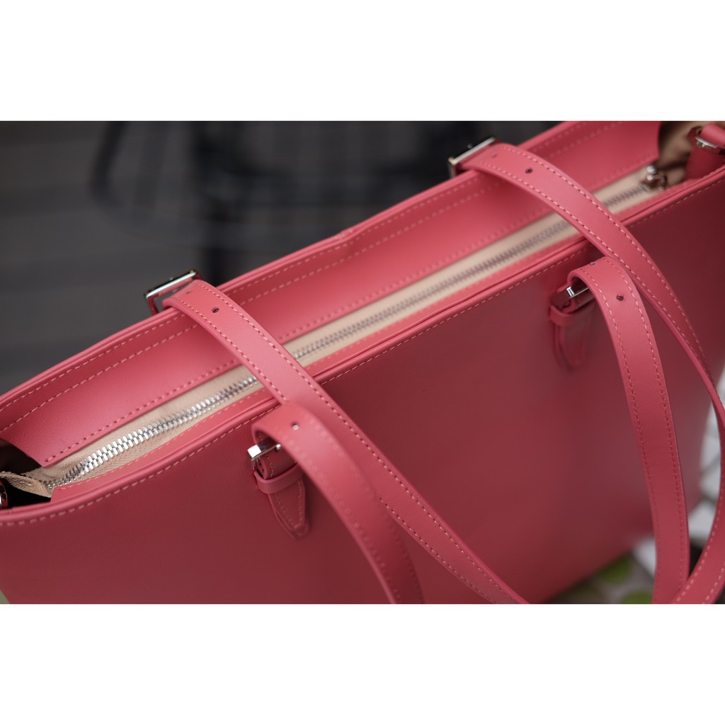 ANORA-Túi Tote da bò thật nguyên tấm lớp 1 cao cấp màu hồng-KX32-37