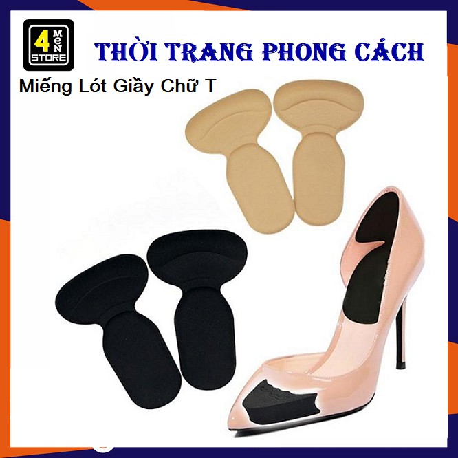 Sét 2 Lót Gót Giày Cao Gót Chữ T ( Màu kem ) / Giày Búp Bê Chống Trấy Xước Gót Chân (Màu Kem)