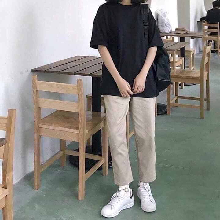 Quần Baggy Kaki Dáng Suông PEONYB Unisex [FREESHIP] 🌸 Culottes khaki cạp chun trơn màu ĐEN | BE Ulzzang HOT 🌸