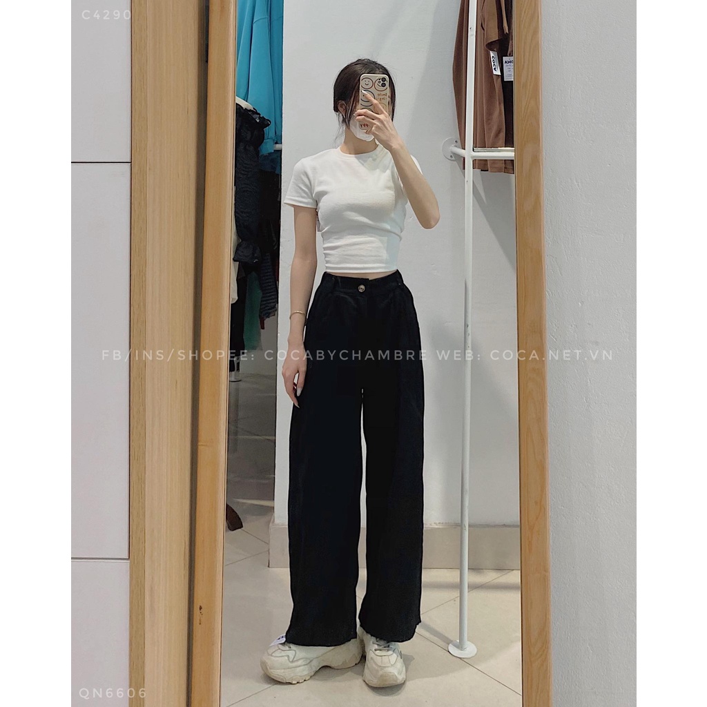 [QN6606] Quần nhung suông trơn lưng chun form dài (Có sẵn/Ảnh thật)