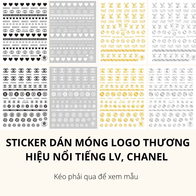 Sticker dán móng tay, hình dán móng tay logo thương hiệu nổi tiếng trang trí móng tay nghệ thuật nail
