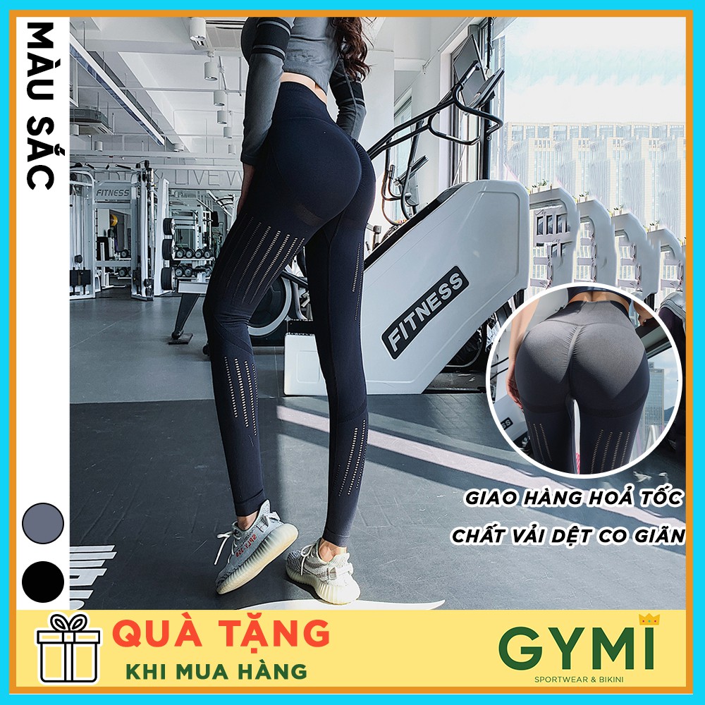 Quần tập gym yoga nữ chun mông GYMI QD22 dáng legging lưng cao nâng mông thể thao ống quần cắt lazer