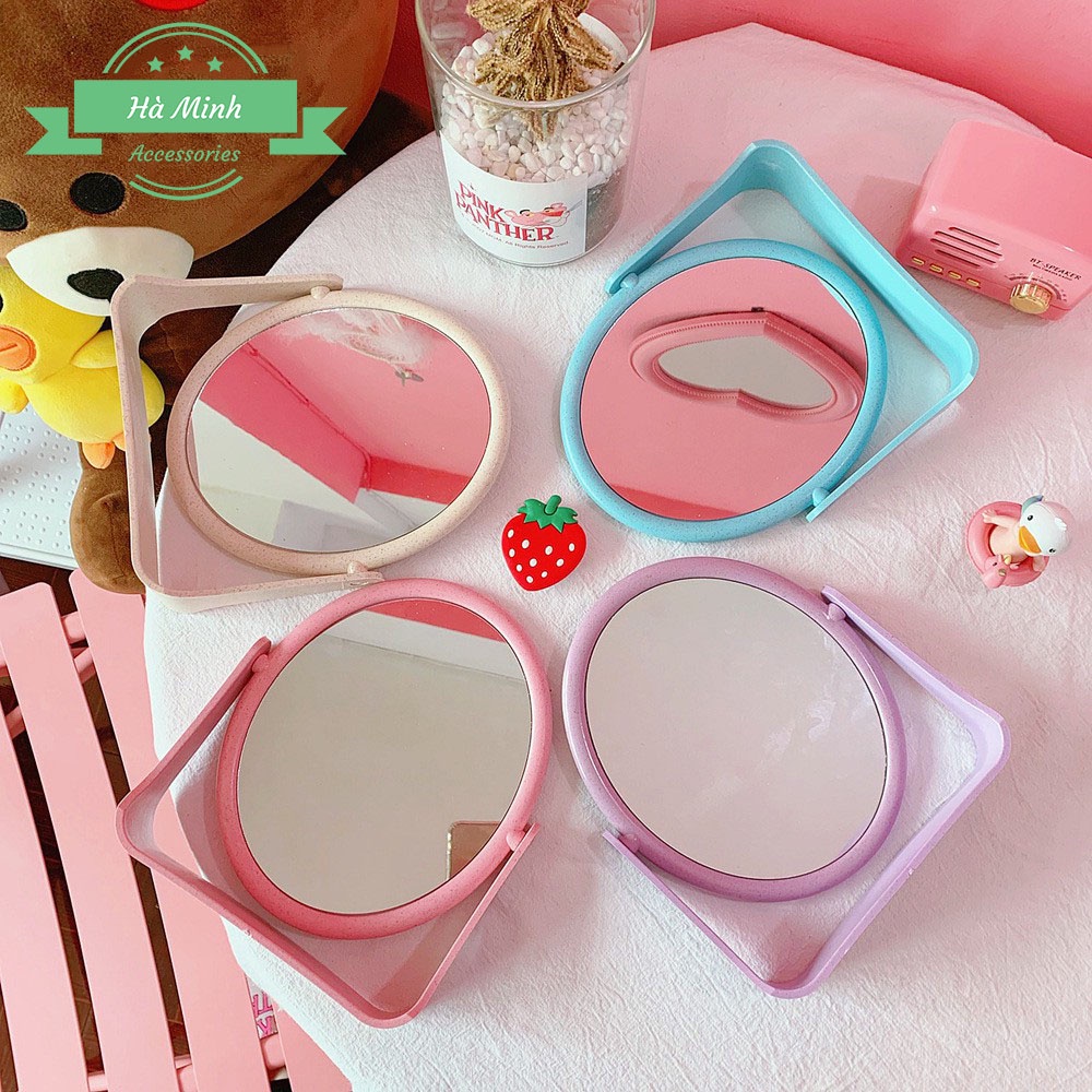 Gương Tang Điểm Để Bàn Lúa Mạch 2 Mặt Gương Xoay 360 Độ