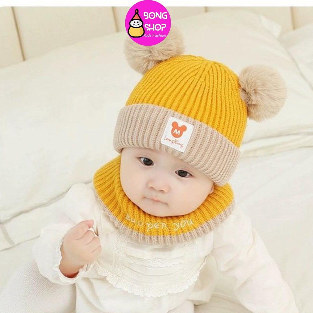 Mũ Len Cho Bé Kèm Khăn Quàng Cổ 0-3 Tuổi
