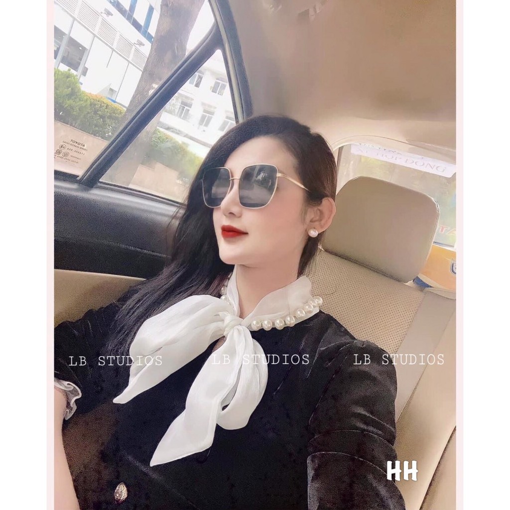 Áo nhung cổ nơ đính hạt