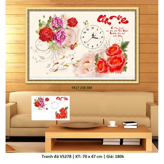 Tranh thêu chữ thập, tranh đính đá cha mẹ LV3444 (63 x 43 cm); VS278 (70 x 47 cm)
