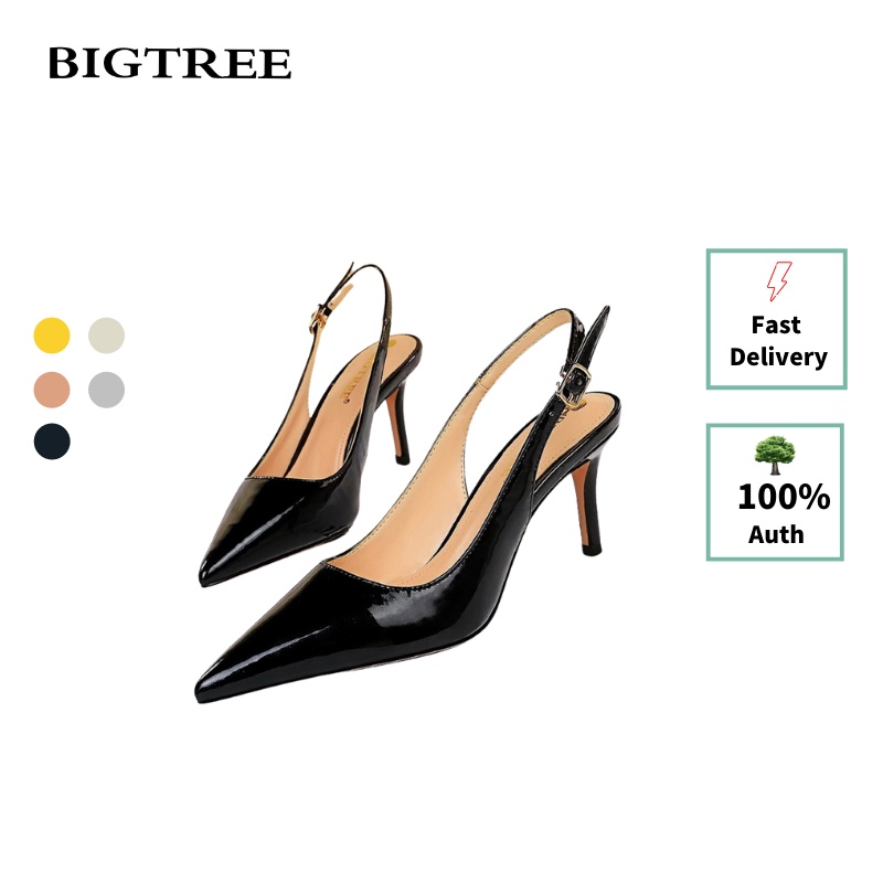 BIGTREE Giày Cao Gót 9.5cm Da Mũi Nhọn Miệng Nông Phối Dây Đeo Sành Điệu Cho Nữ Mall-869-2