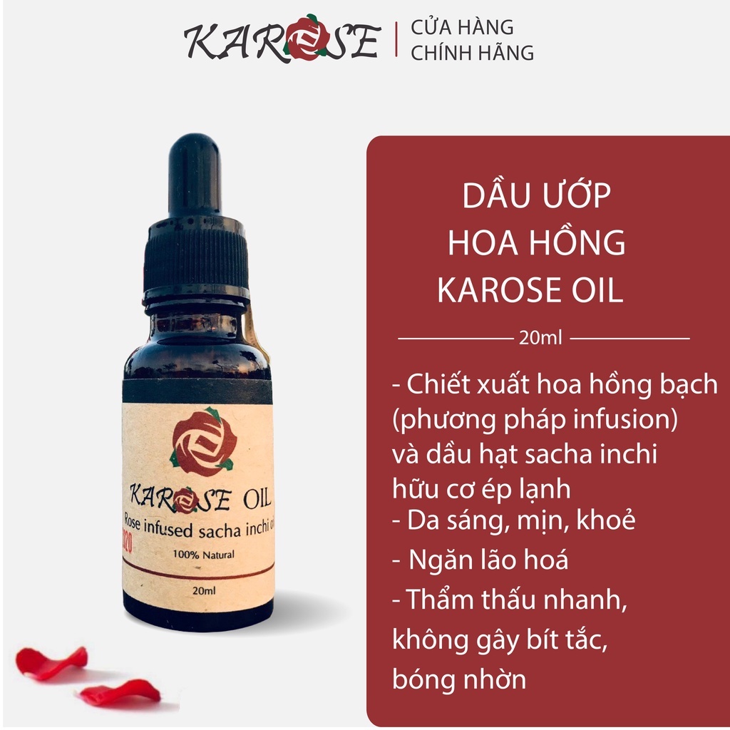 (DATE MỚI NHẤT, 20ml) Dầu dưỡng hoa hồng giúp da sáng, khoẻ, tăng độ đàn hồi và chậm lão hoá Karose Oil