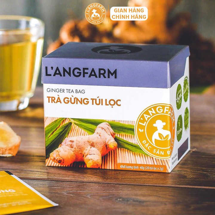 Trà gừng túi lọc L'angfarm hộp 20 tép Được chế biến từ nguyên liệu tự nhiên, hương vị thơm ngon.