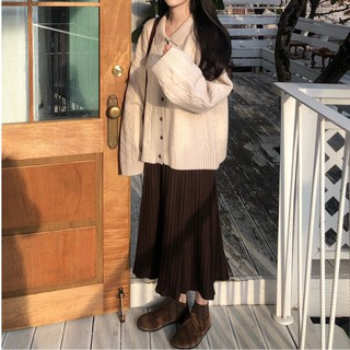 (ORDER) Áo khoác cardigan len vặn thừng cổ bẻ vintage đáng yêu Hàn Quốc