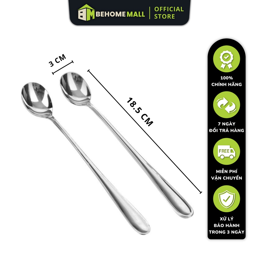 Thìa Inox BEHOME MALL muỗng inox cán dài uống sinh tố sáng đẹp, tiện lợi