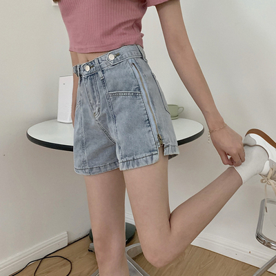 Quần Short Denim Lưng Cao Phong Cách Retro Hàn Quốc Cho Nữ