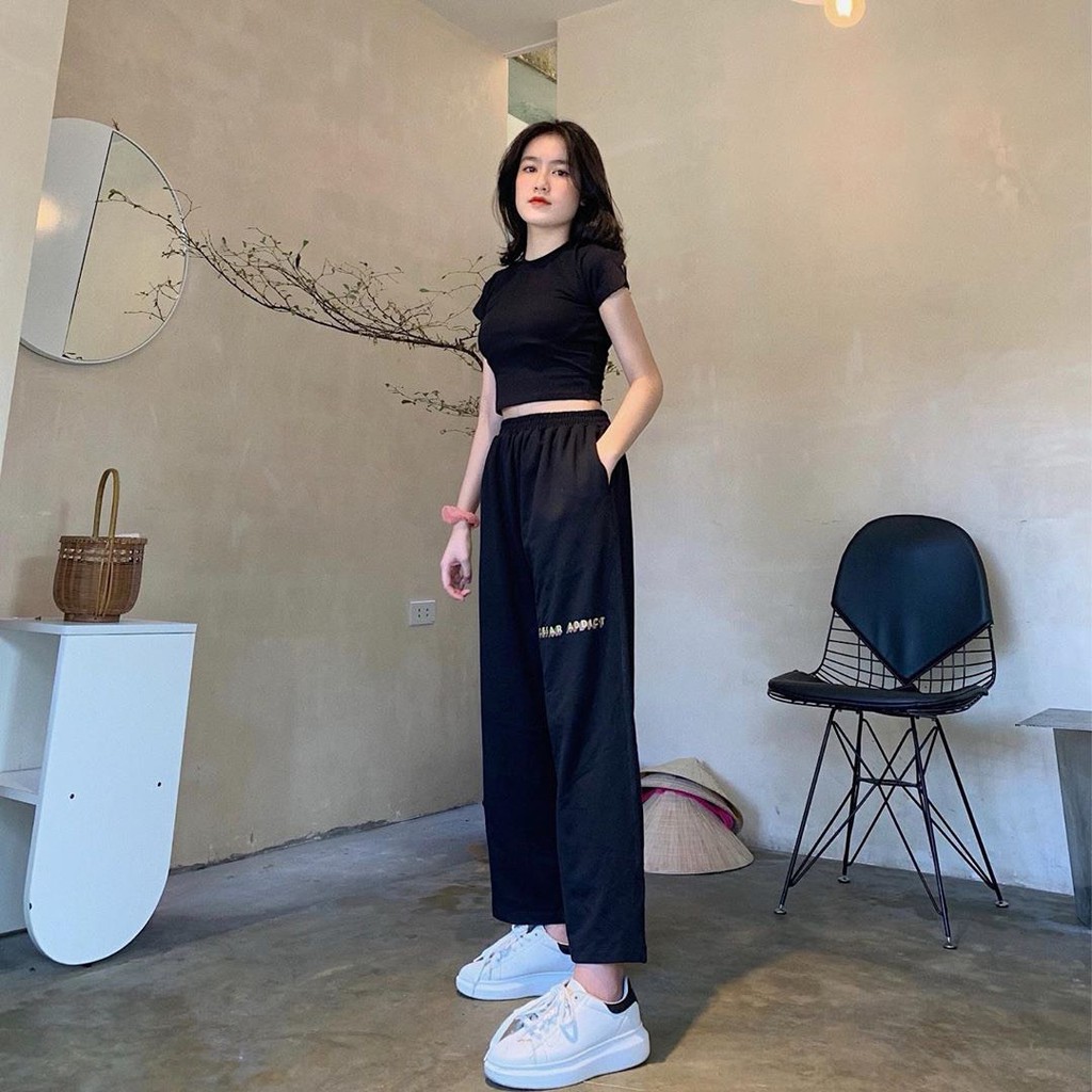 CESAR PANT - QUẦN NỈ SUÔNG CULLOTE HOA KAIKAI IN CHỮ MÀU XÁM ĐEN ULZZANG - QUẦN NỈ BÔNG BLACK GREY HOT