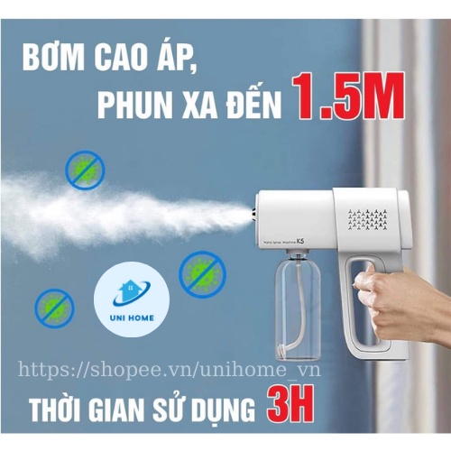 Súng phun khử khuẩn Nano K5, Máy xịt khử khuẩn cầm tay thế hệ mới- Hàng loại 1